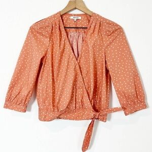 Madewell Orange Wrap Blouse with White Dots